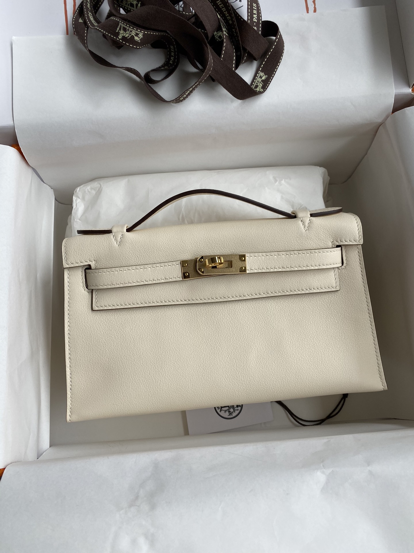 Hermes Mini Kelly Pochette 22cm Bag In White Swift Leather